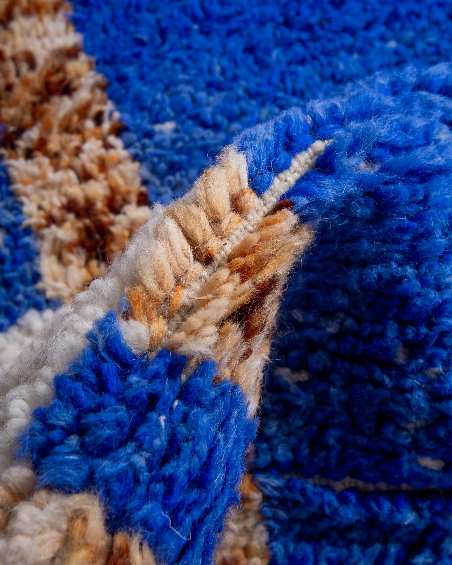 Modern, designer, handcrafted Berber rug from Morocco. Beniourain carpet with beautiful colours and patterns and fluffy wool texture. 