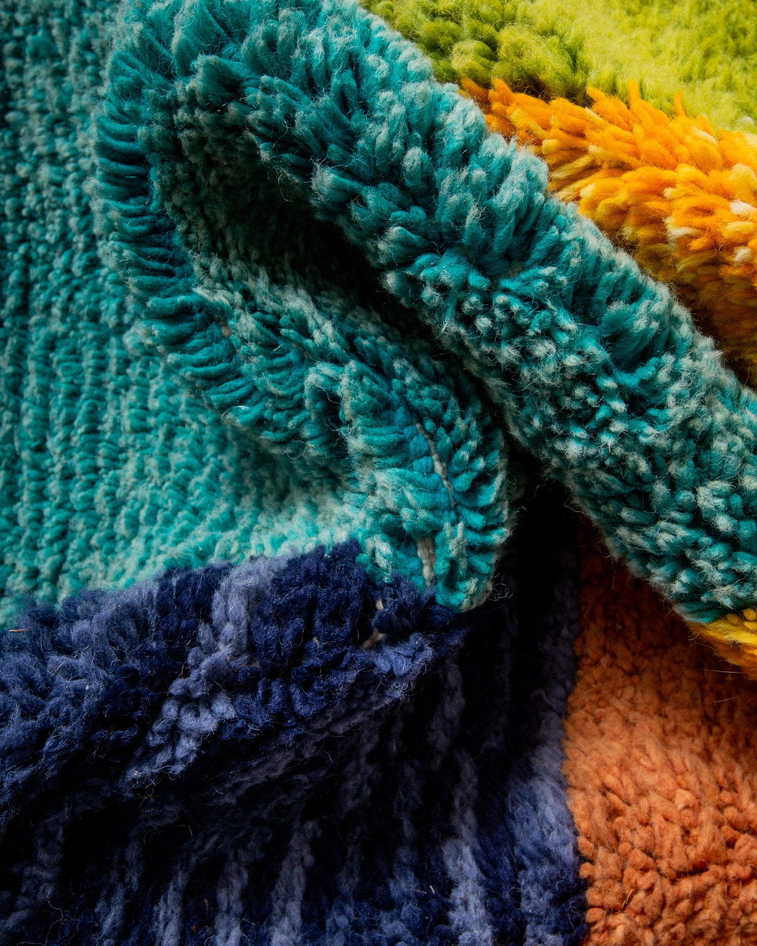 Modern, designer, handcrafted Berber rug from Morocco. Beniourain carpet with beautiful colours and patterns and fluffy wool texture. 