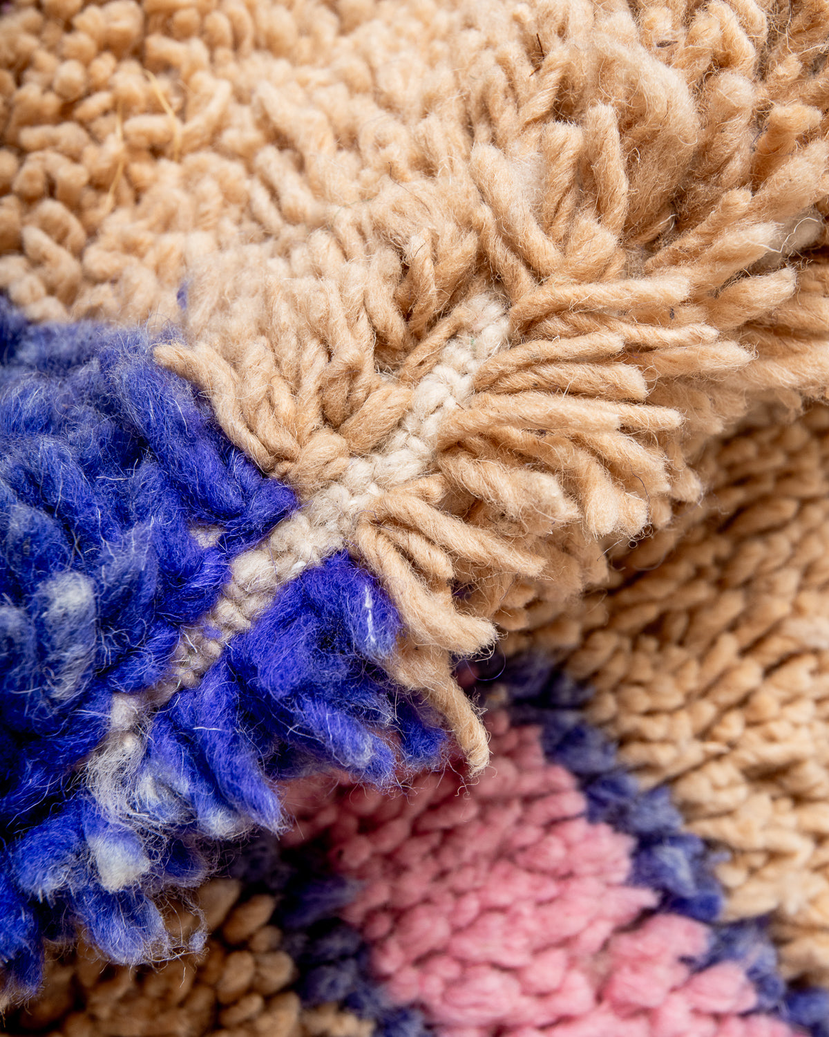 Modern, designer, handcrafted Berber rug from Morocco. Beniourain carpet with beautiful colours and patterns and fluffy wool texture.