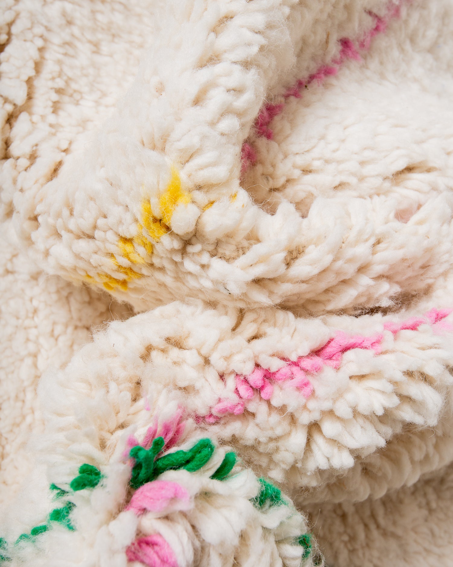 Modern, designer, handcrafted Berber rug from Morocco. Beniourain carpet with beautiful colours and patterns and fluffy wool texture. 