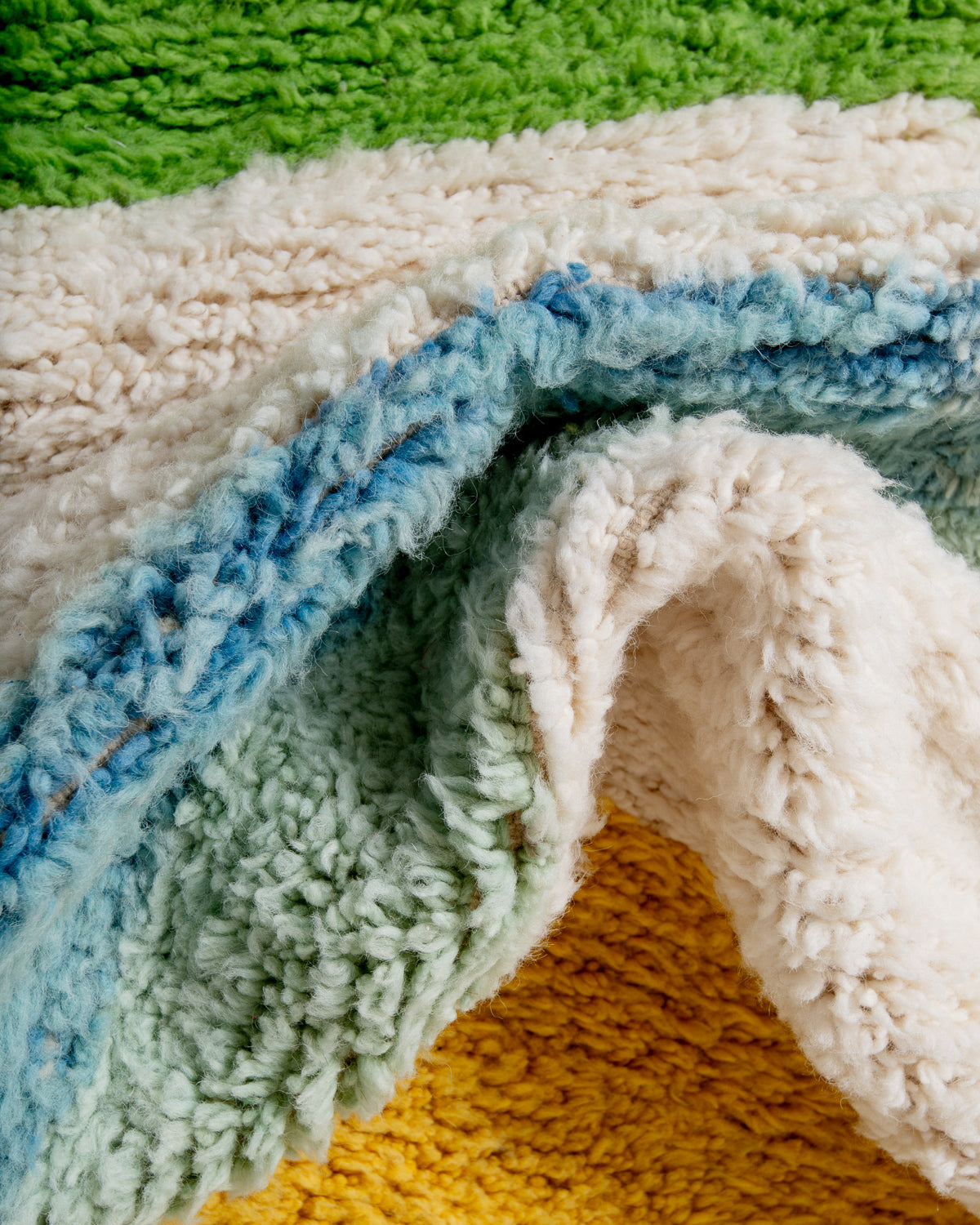 Modern, designer, handcrafted Berber rug from Morocco. Beniourain carpet with beautiful colours and patterns and fluffy wool texture. 