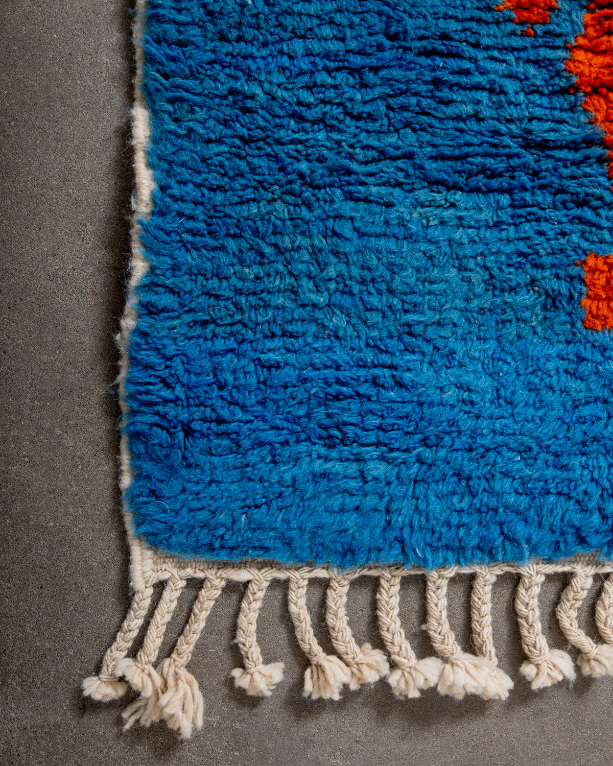 Modern, designer, handcrafted Berber rug from Morocco. Beniourain carpet with beautiful colours and patterns and fluffy wool texture.