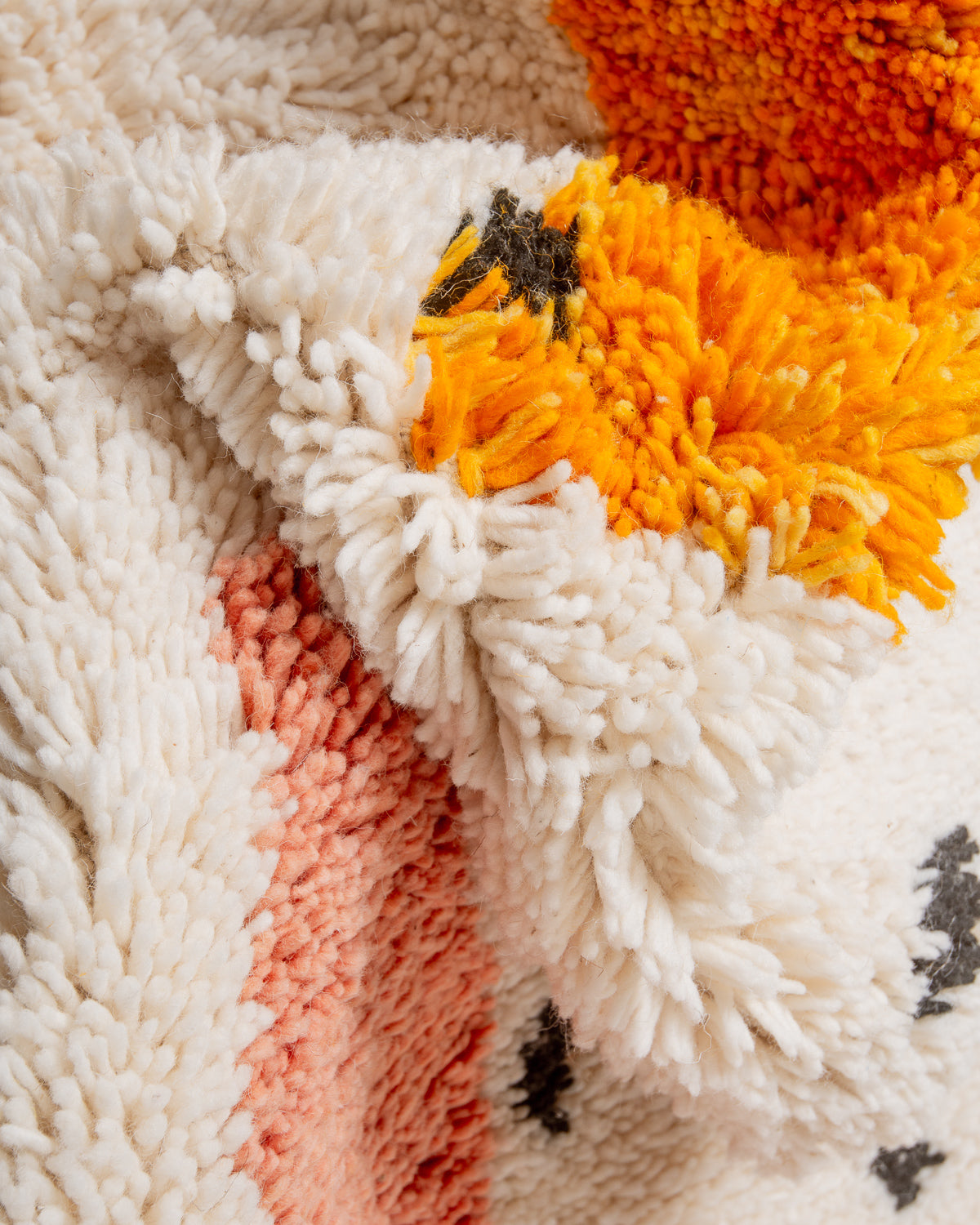 Modern, designer, handcrafted Berber rug from Morocco. Beniourain carpet with beautiful colours and patterns and fluffy wool texture.