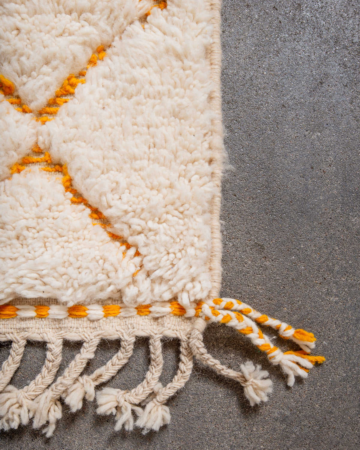 Modern, designer, handcrafted Berber rug from Morocco. Beniourain carpet with beautiful colours and patterns and fluffy wool texture. 