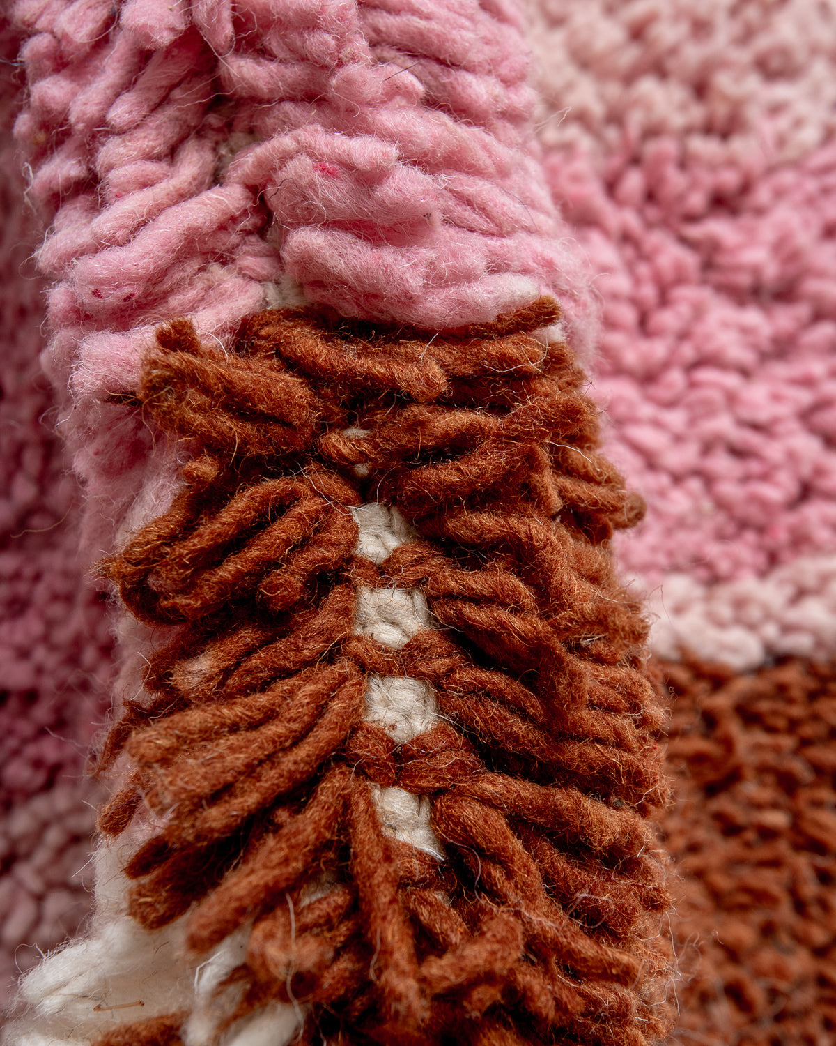 Modern, designer, handcrafted Berber rug from Morocco. Beniourain carpet with beautiful colours and patterns and fluffy wool texture. 