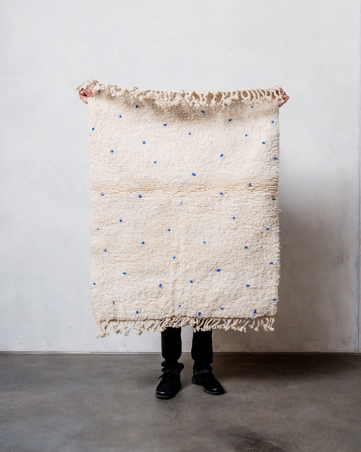 Modern, designer, handcrafted Berber rug from Morocco. Beniourain carpet with beautiful colours and patterns and fluffy wool texture.