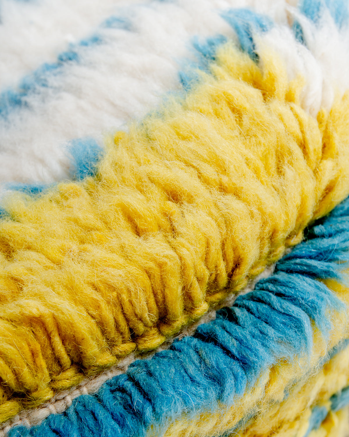 Modern, designer, handcrafted Berber rug from Morocco. Beniourain carpet with beautiful colours and patterns and fluffy wool texture.