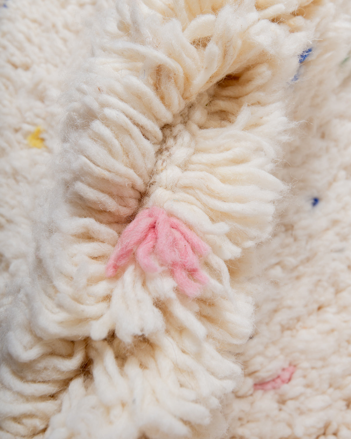 Modern, designer, handcrafted Berber rug from Morocco. Beniourain carpet with beautiful colours and patterns and fluffy wool texture.