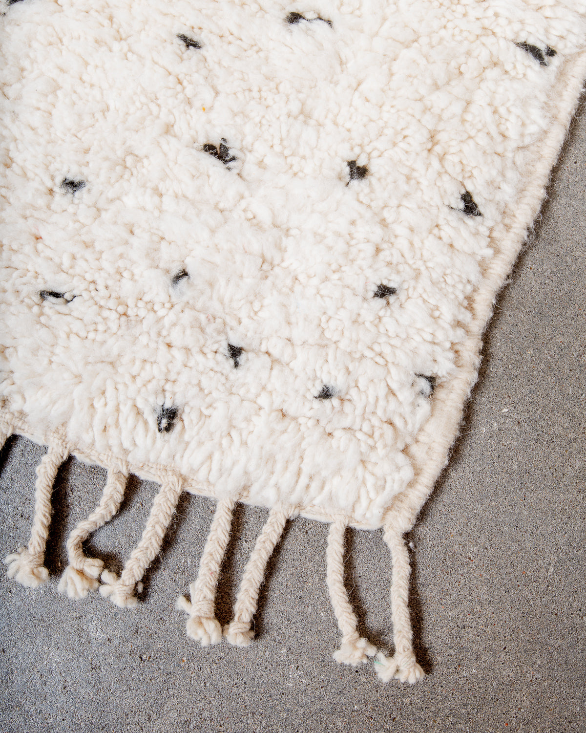 Modern, designer, handcrafted Berber rug from Morocco. Beniourain carpet with beautiful colours and patterns and fluffy wool texture.