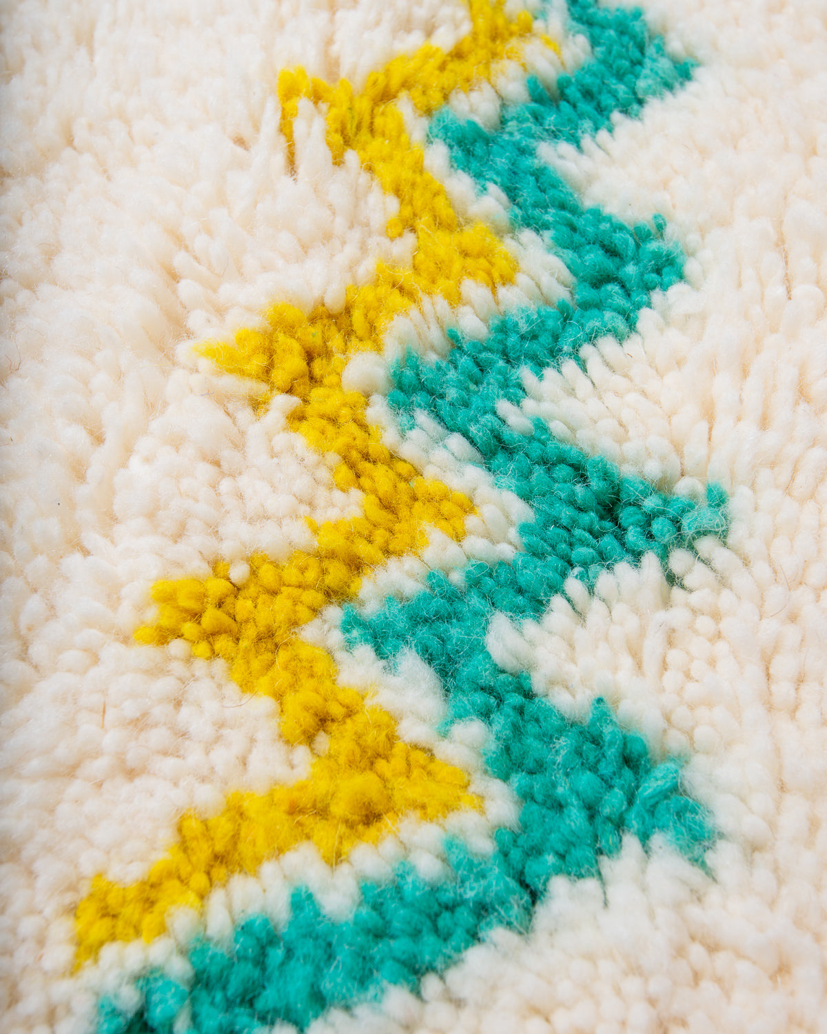 Modern, designer, handcrafted Berber rug from Morocco. Beniourain carpet with beautiful colours and patterns and fluffy wool texture. 