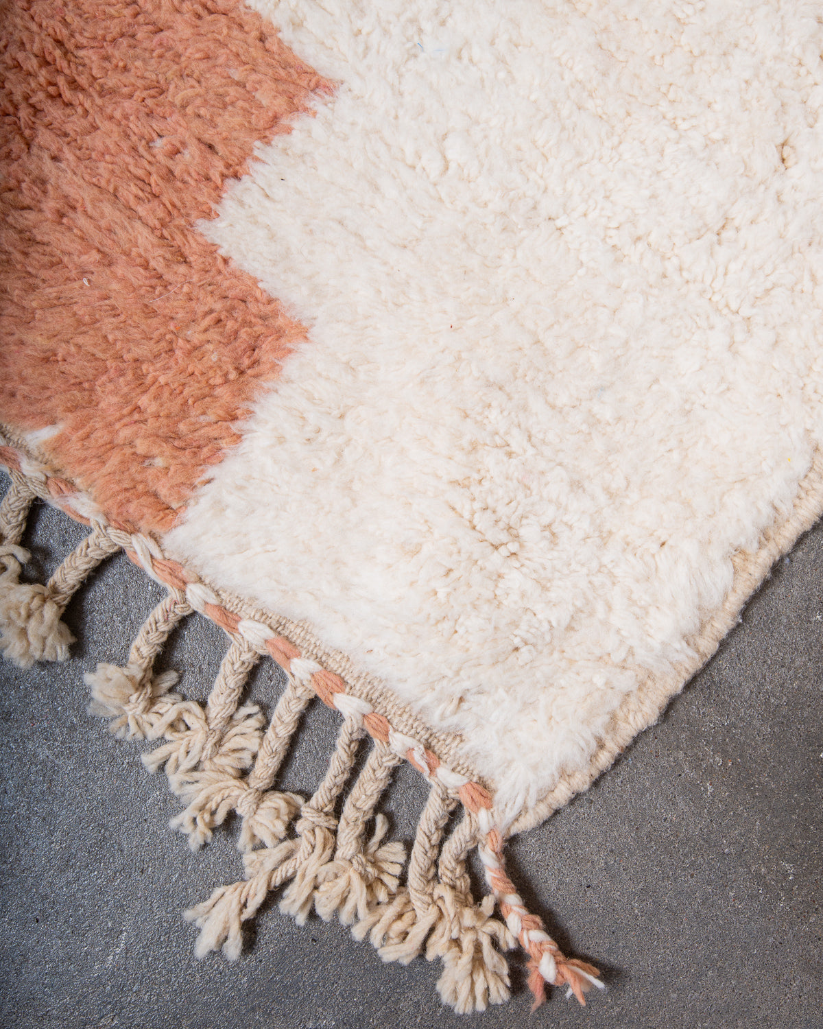 Modern, designer, handcrafted Berber rug from Morocco. Beniourain carpet with beautiful colours and patterns and fluffy wool texture. 