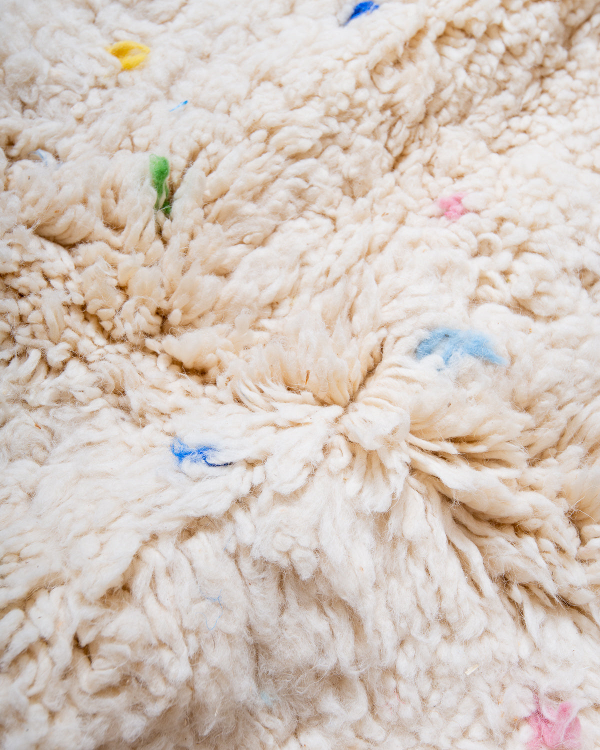 Modern, designer, handcrafted Berber rug from Morocco. Beniourain carpet with beautiful colours and patterns and fluffy wool texture. 