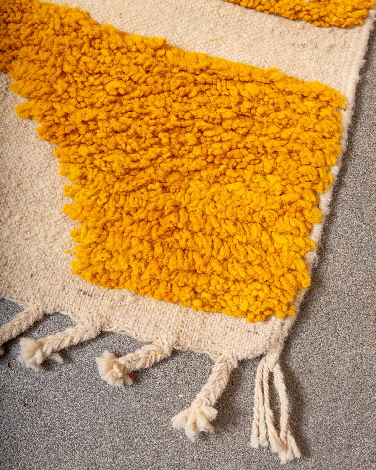 Modern, designer, handcrafted Berber rug from Morocco. Beniourain carpet with beautiful colours and patterns and fluffy wool texture.