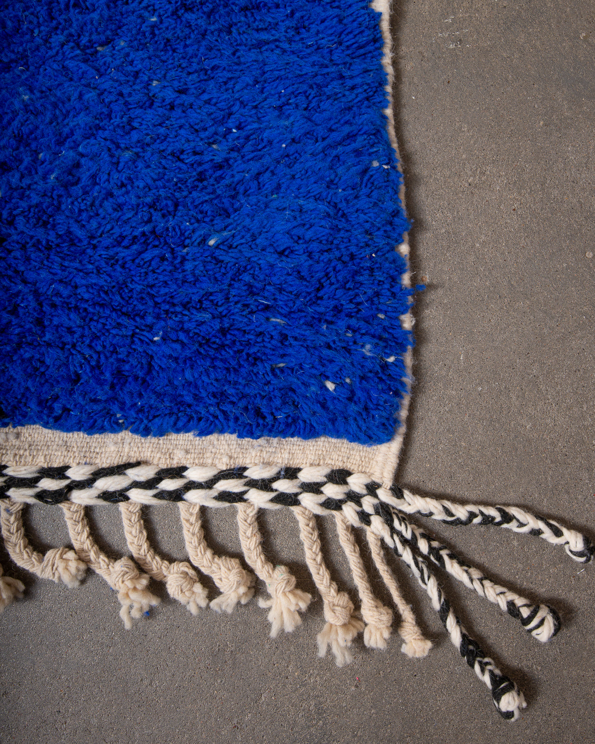 Modern, designer, handcrafted Berber rug from Morocco. Beniourain carpet with beautiful colours and patterns and fluffy wool texture.