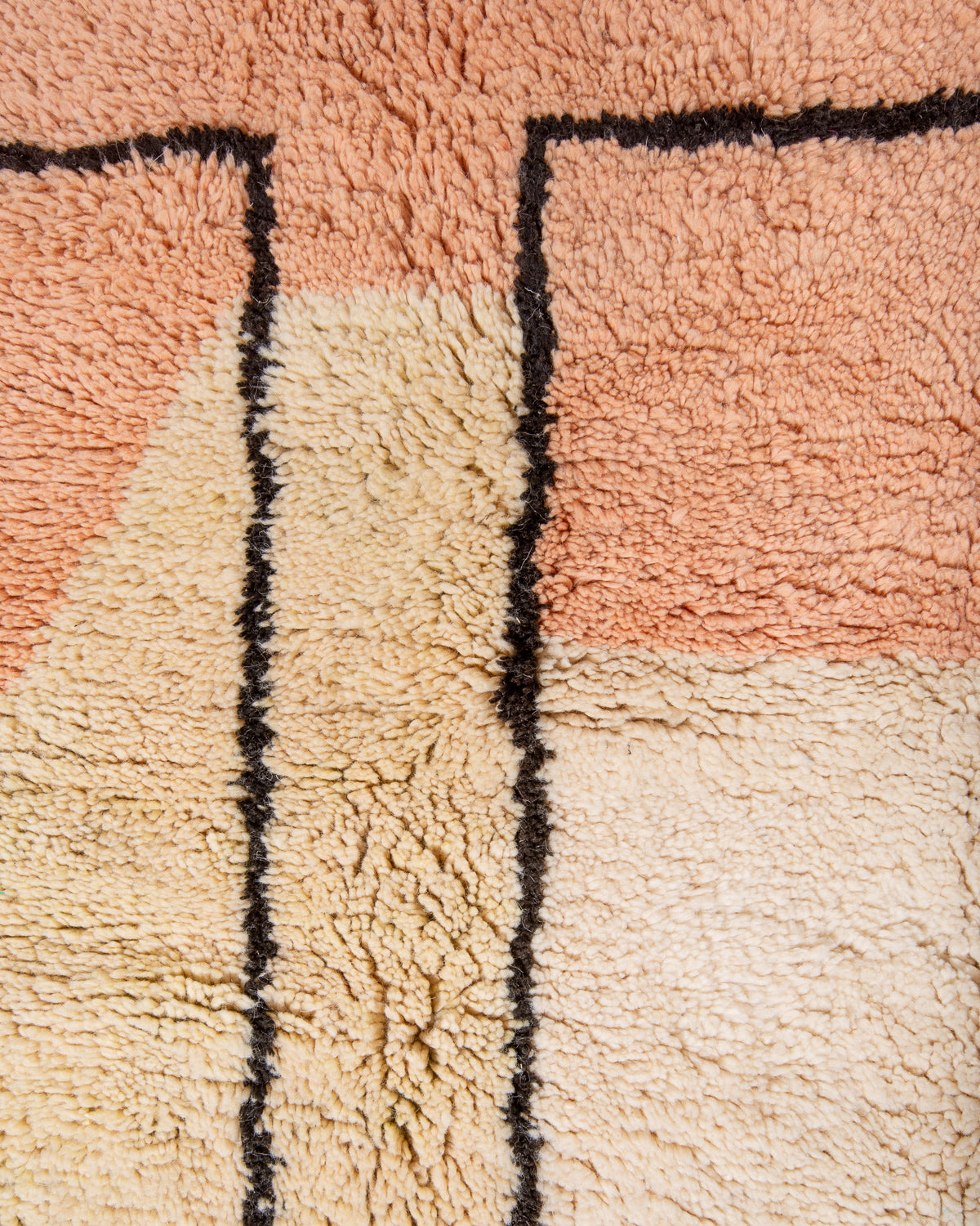 Modern, designer, handcrafted Berber rug from Morocco. Beniourain carpet with beautiful colours and patterns and fluffy wool texture.