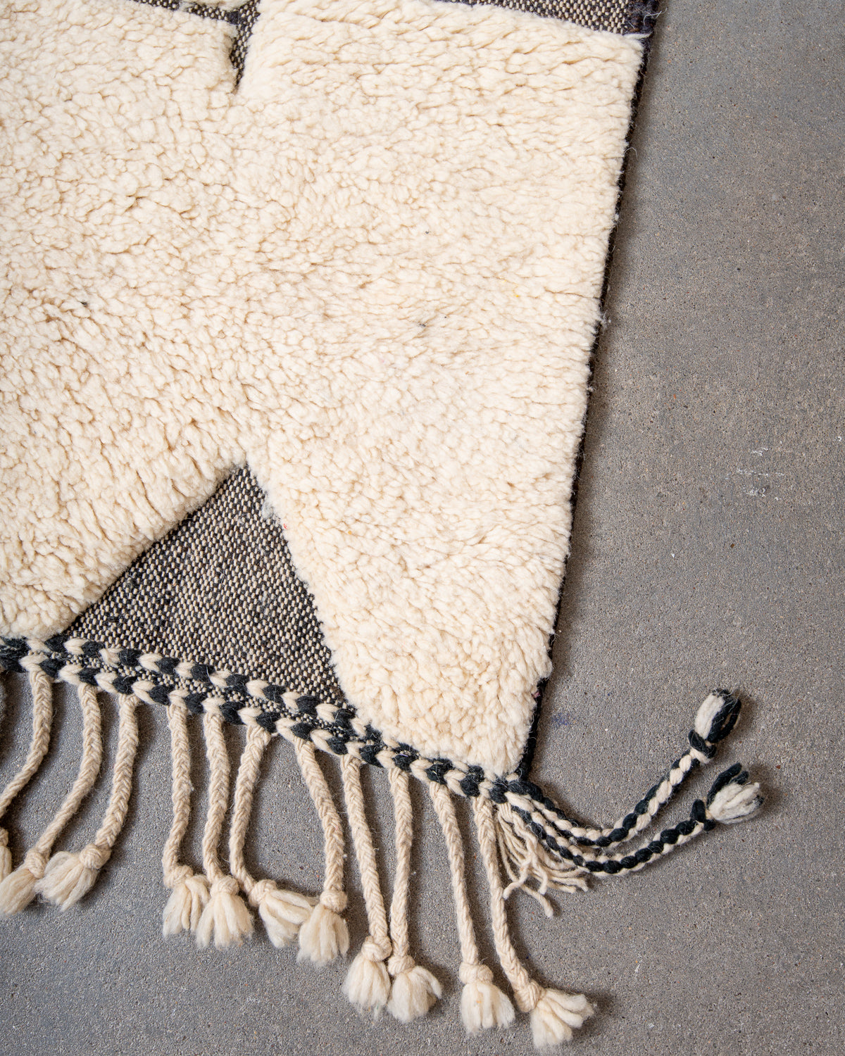 Modern, designer, handcrafted Berber rug from Morocco. Beniourain carpet with beautiful colours and patterns and fluffy wool texture.