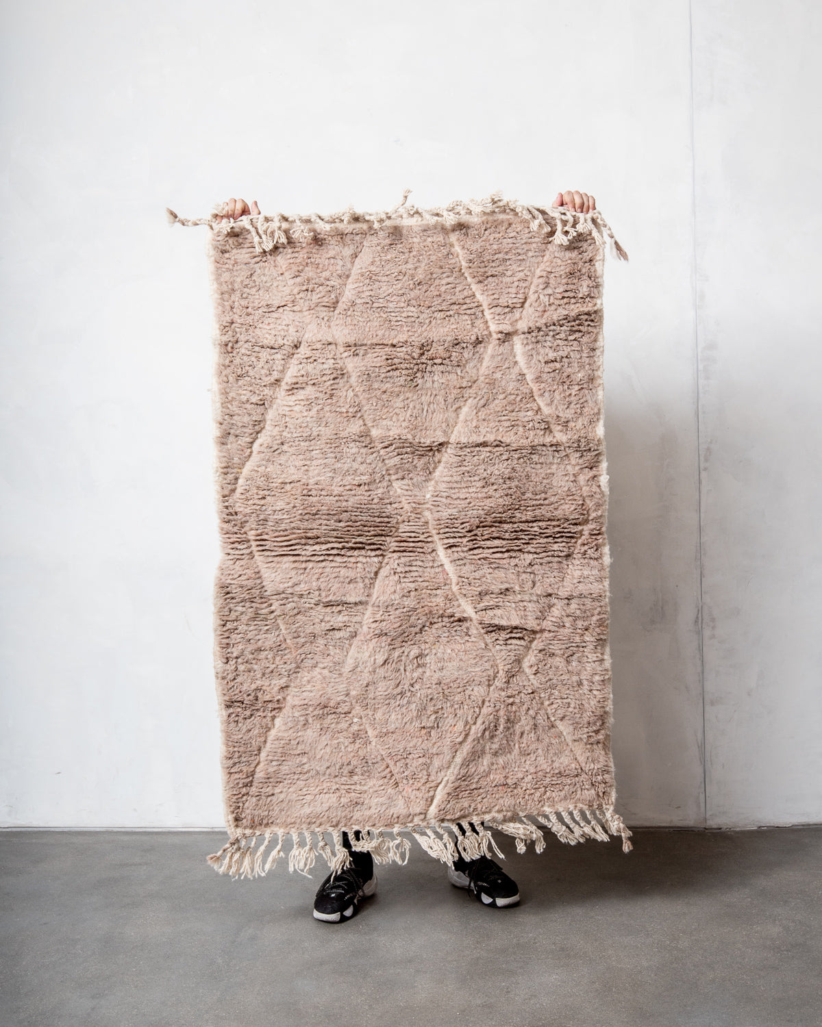 Modern, designer, handcrafted Berber rug from Morocco. Beniourain carpet with beautiful colours and patterns and fluffy wool texture. 