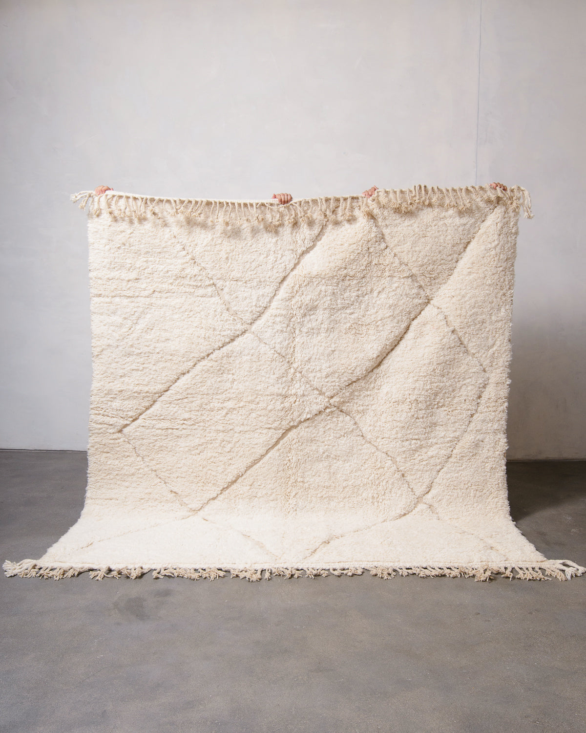 Modern, designer, handcrafted Berber rug from Morocco. Beniourain carpet with minimalist design, natural wool pile and a fluffy texture.