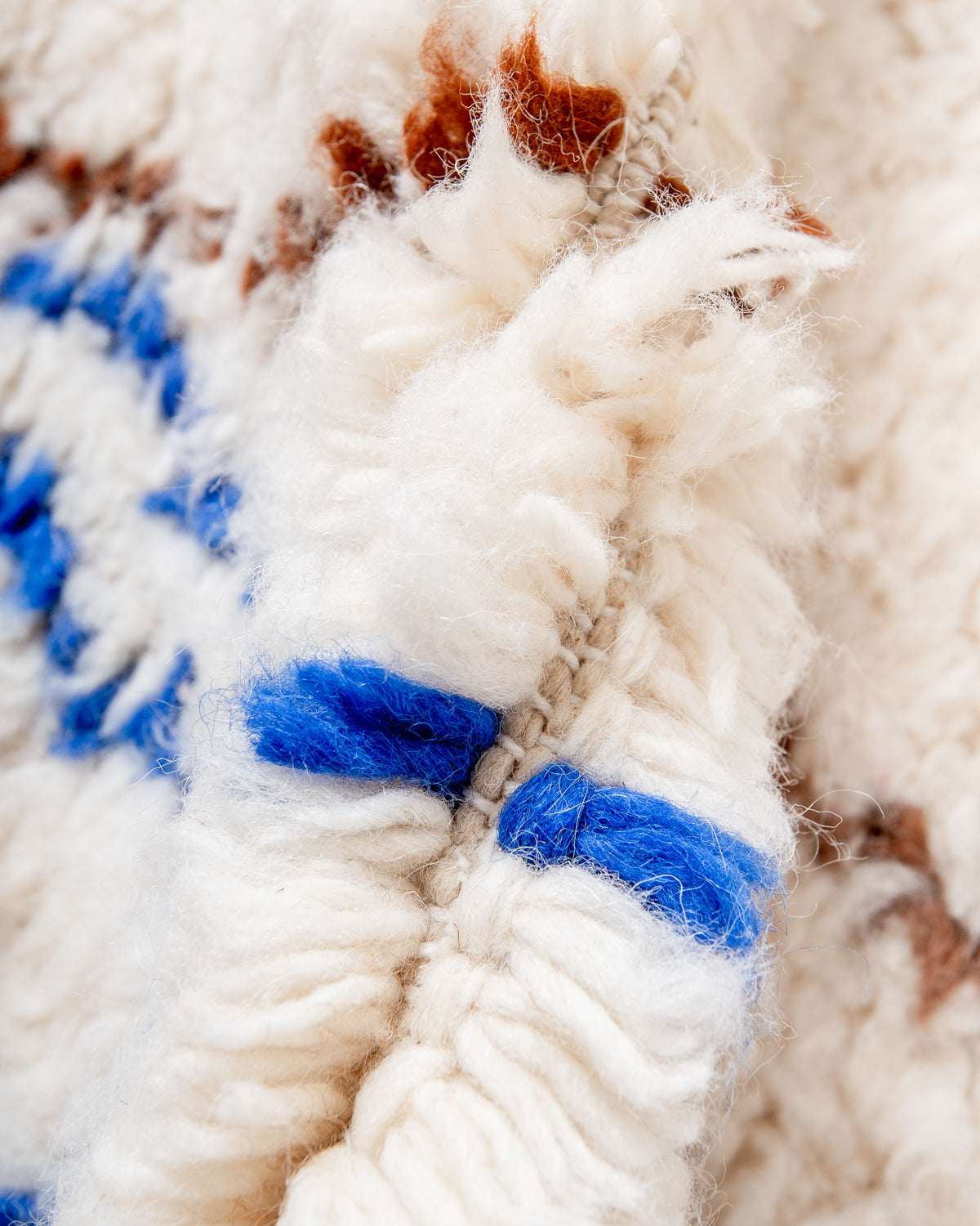 Modern, designer, handcrafted Berber rug from Morocco. Beniourain carpet with beautiful colours and patterns and fluffy wool texture. 