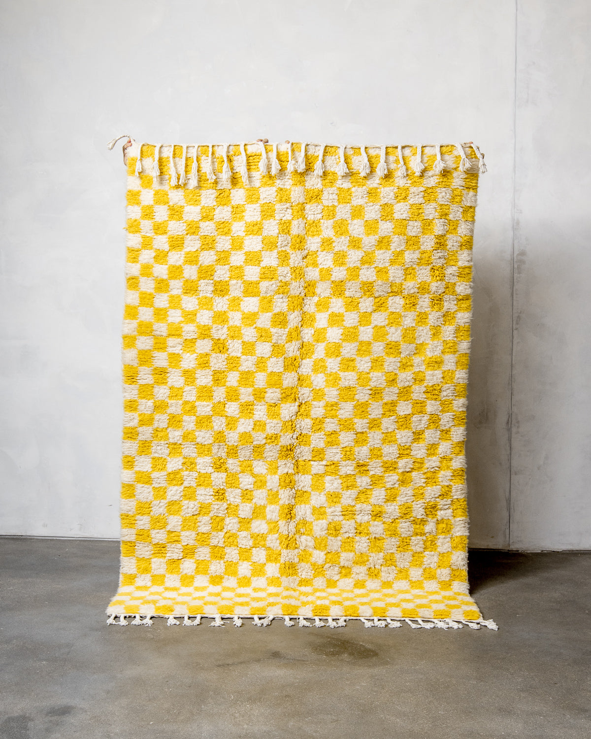 Modern, designer, handcrafted Berber rug from Morocco. Beniourain carpet with beautiful colours and patterns and fluffy wool texture. 