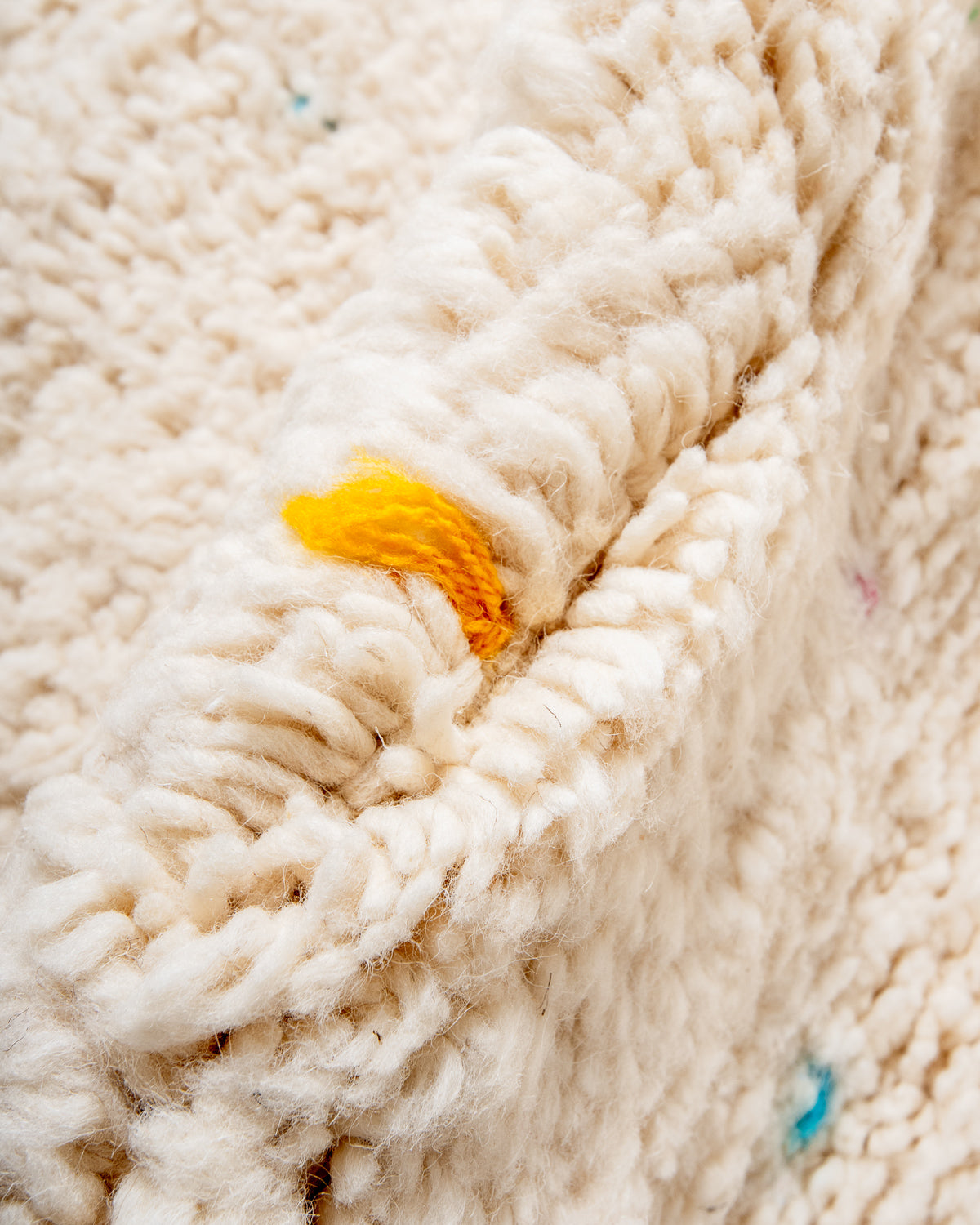 Modern, designer, handcrafted Berber rug from Morocco. Beniourain carpet with beautiful colours and patterns and fluffy wool texture. 