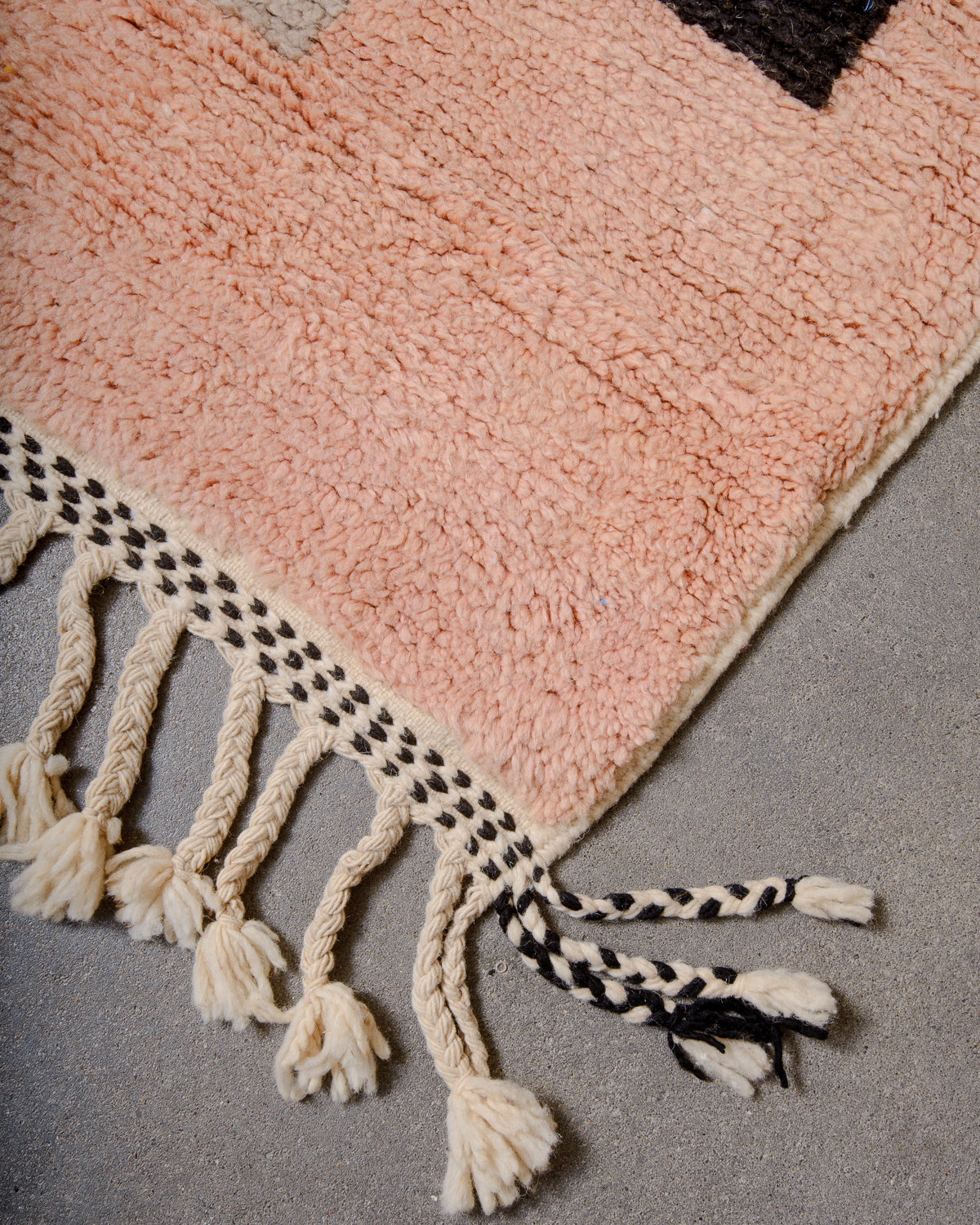 Modern, designer, handcrafted Berber runner rug from Morocco. Beniourain carpet with beautiful colours and patterns and fluffy wool texture.