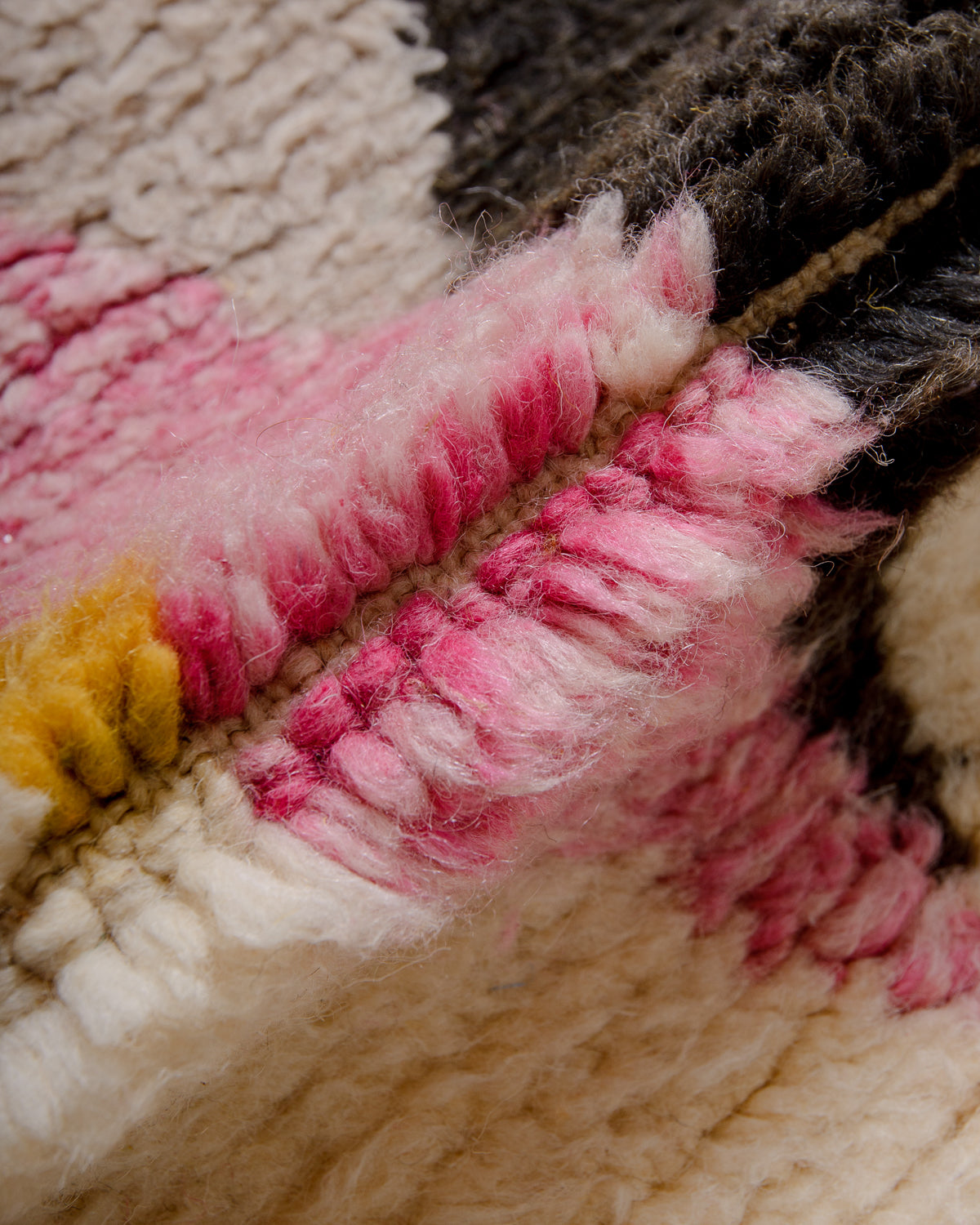 Modern, designer, handcrafted Berber runner rug from Morocco. Beniourain carpet with beautiful colours and patterns and fluffy wool texture.