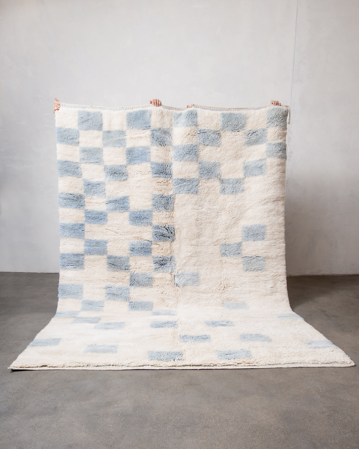 Modern, designer, handcrafted 100% sheep’s wool Berber rug from Morocco. Beni M’rirt carpet with beautiful colours and patterns and fluffy wool texture. 