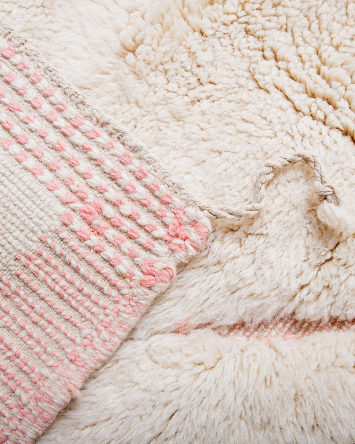 Modern, designer, handcrafted 100% sheep’s wool Berber rug from Morocco. Beni M’rirt carpet with beautiful colours and patterns and fluffy wool texture. 