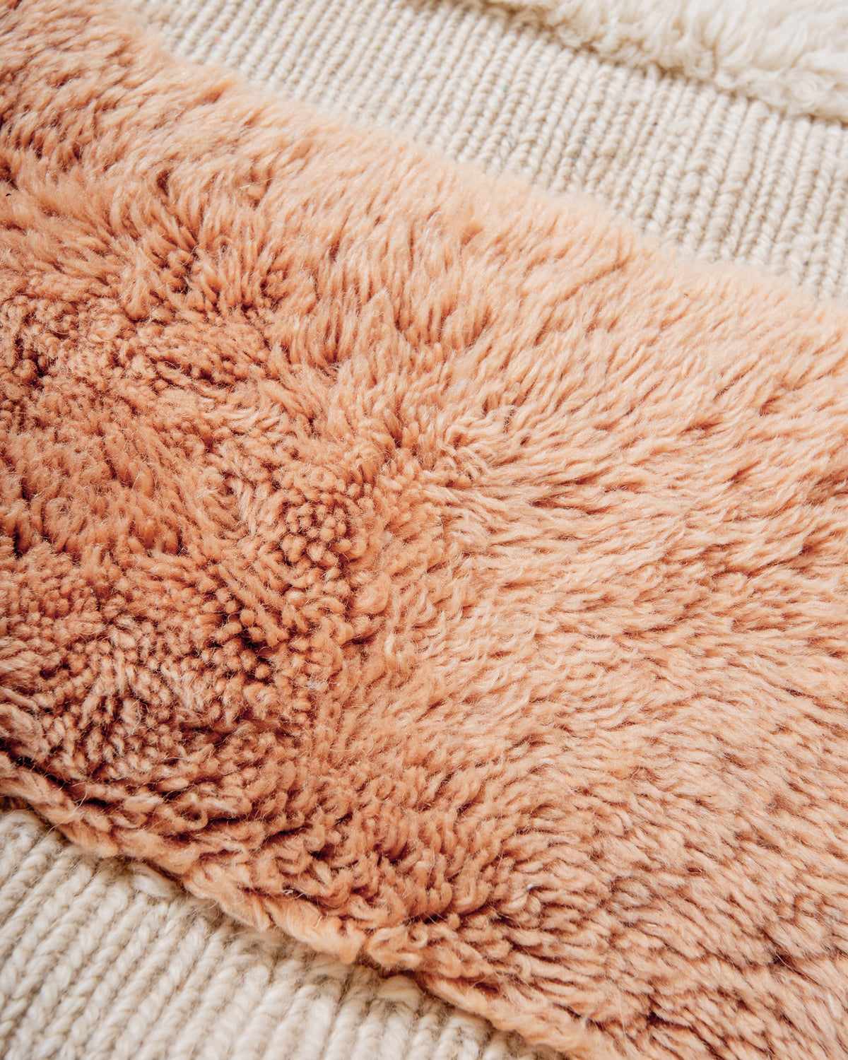 Modern, designer, handcrafted 100% sheep’s wool Berber rug from Morocco. Beni M’rirt carpet with beautiful colours and patterns and fluffy wool texture.