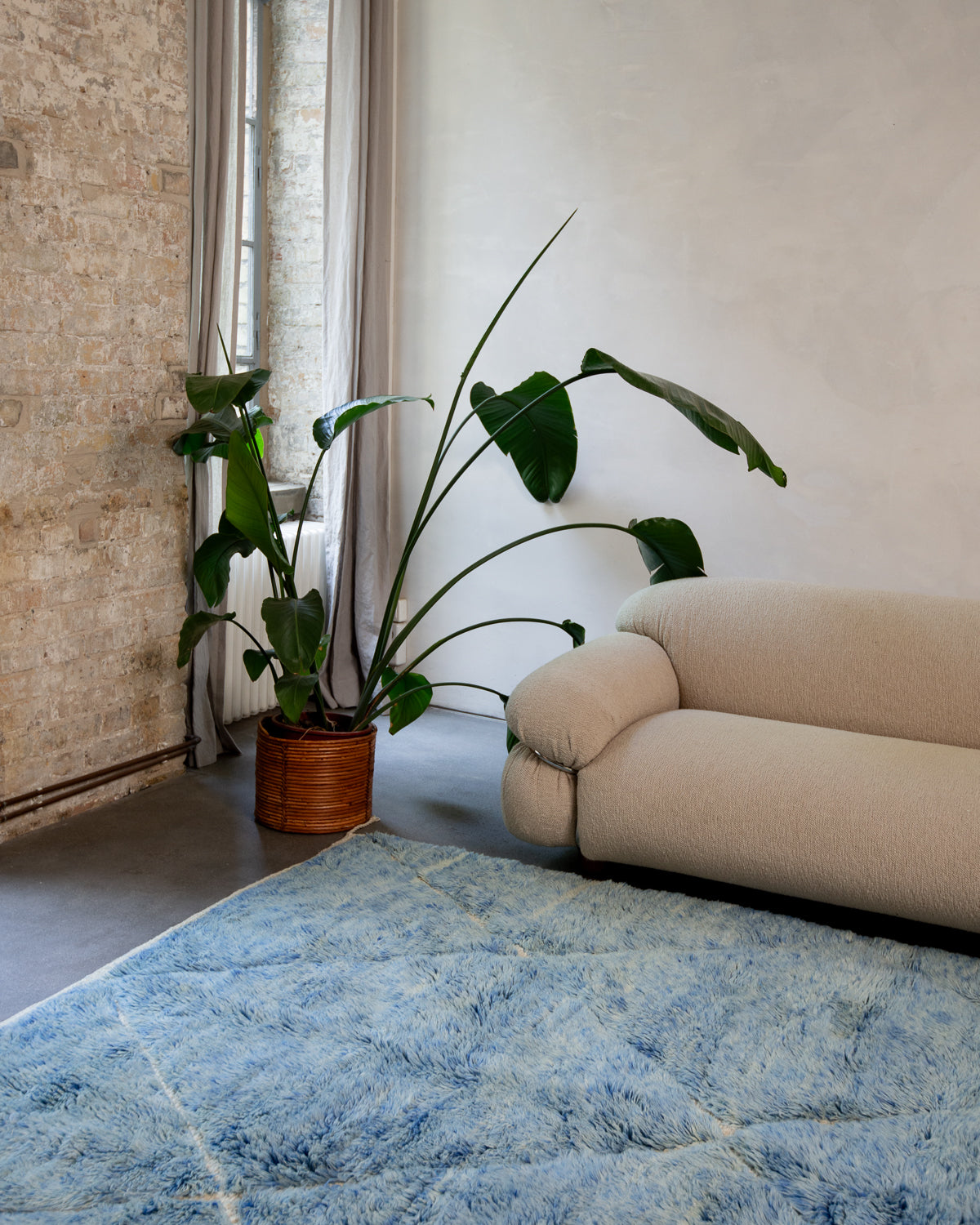 Modern, designer, handcrafted 100% sheep’s wool Berber rug from Morocco. Beni M’rirt carpet with beautiful colours and patterns and fluffy wool texture.