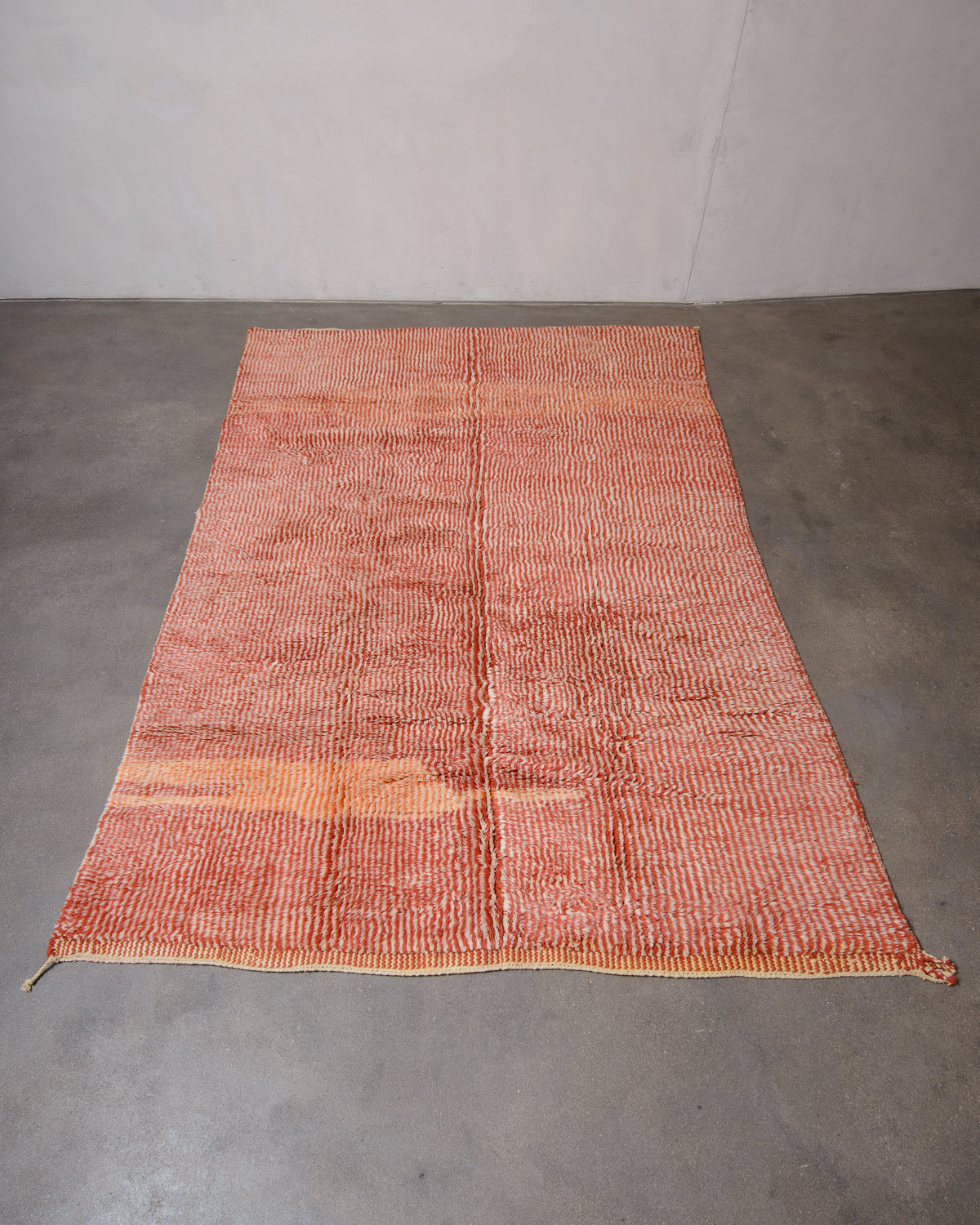 Modern, designer, handcrafted 100% sheep’s wool Berber rug from Morocco. Beni M’rirt carpet with beautiful colours and patterns and fluffy wool texture.