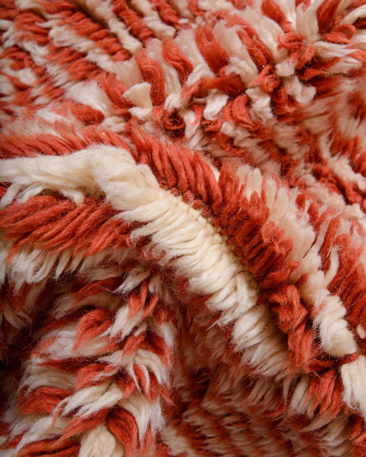 Modern, designer, handcrafted 100% sheep’s wool Berber rug from Morocco. Beni M’rirt carpet with beautiful colours and patterns and fluffy wool texture.