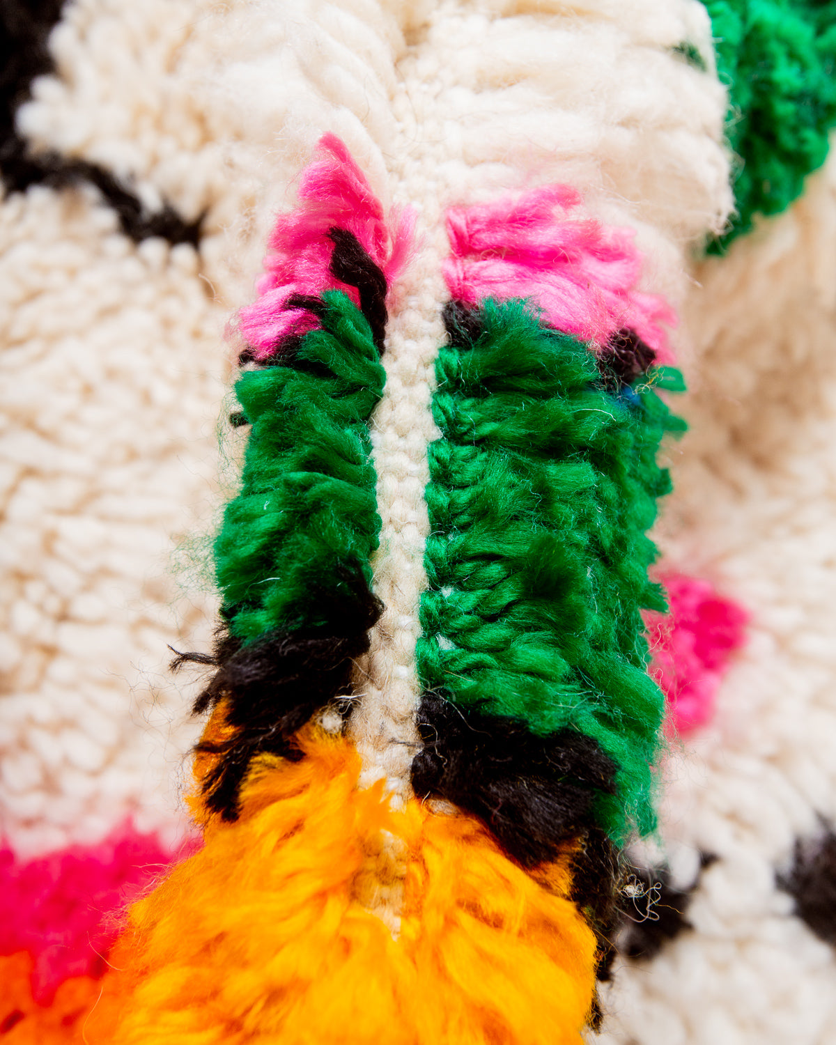 Modern designer handcrafted Berber rug from Morocco. Azilal rug with beautiful colours and patterns. Made of sheep’s wool and colourful cotton.