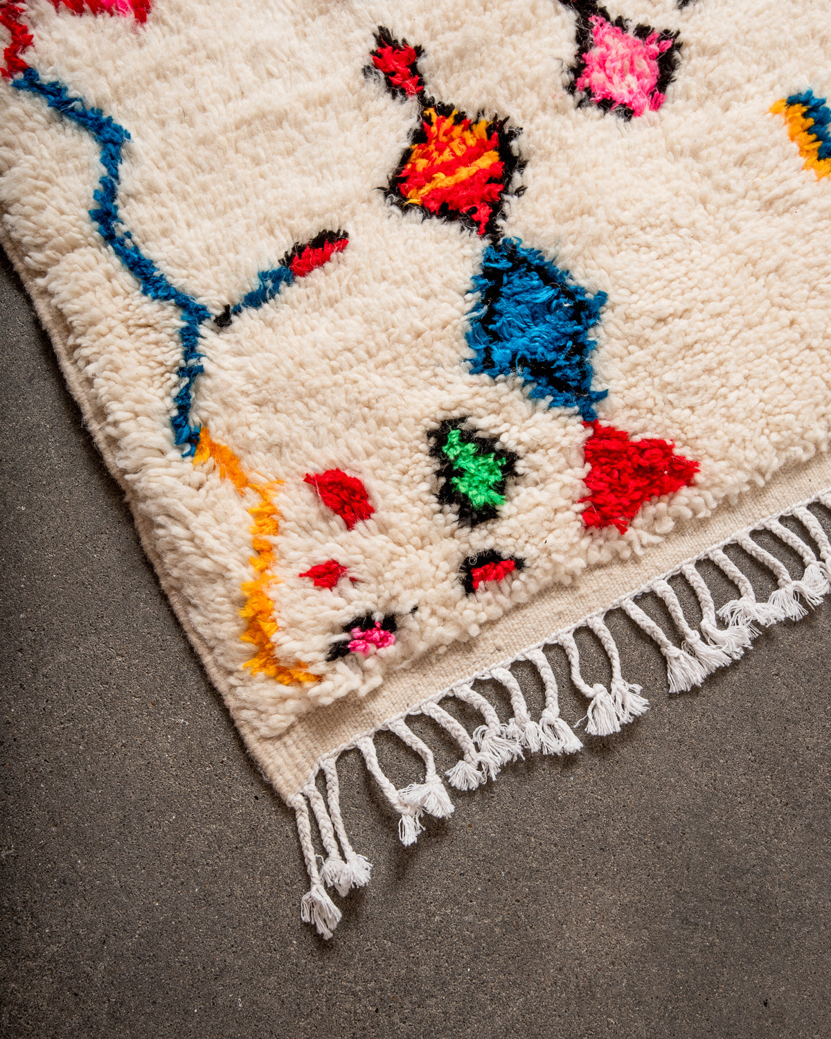 Modern designer handcrafted Berber rug from morocco Azilal with beautiful colors and patterns.