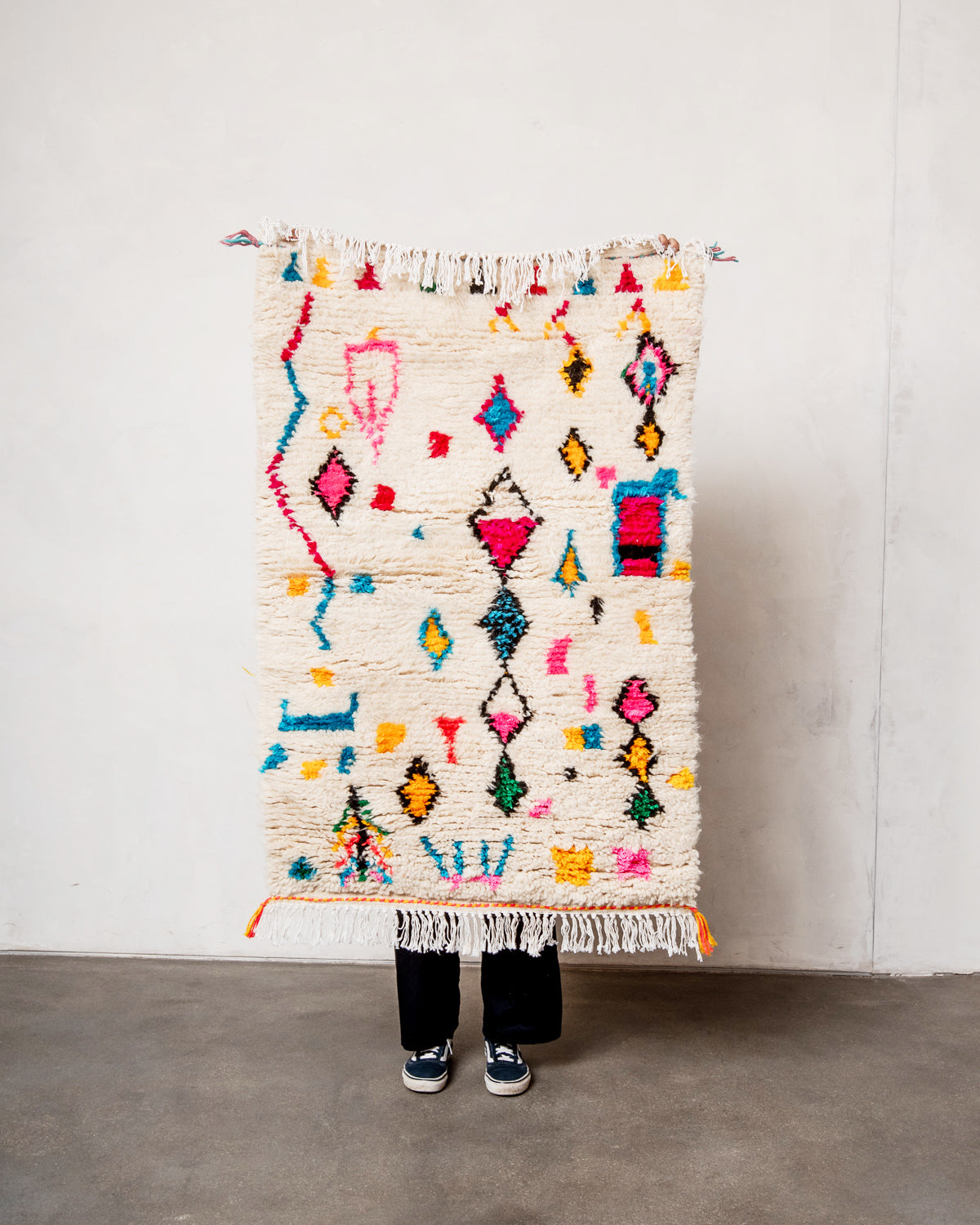 Modern designer handcrafted Berber rug from morocco Azilal with beautiful colors and patterns.