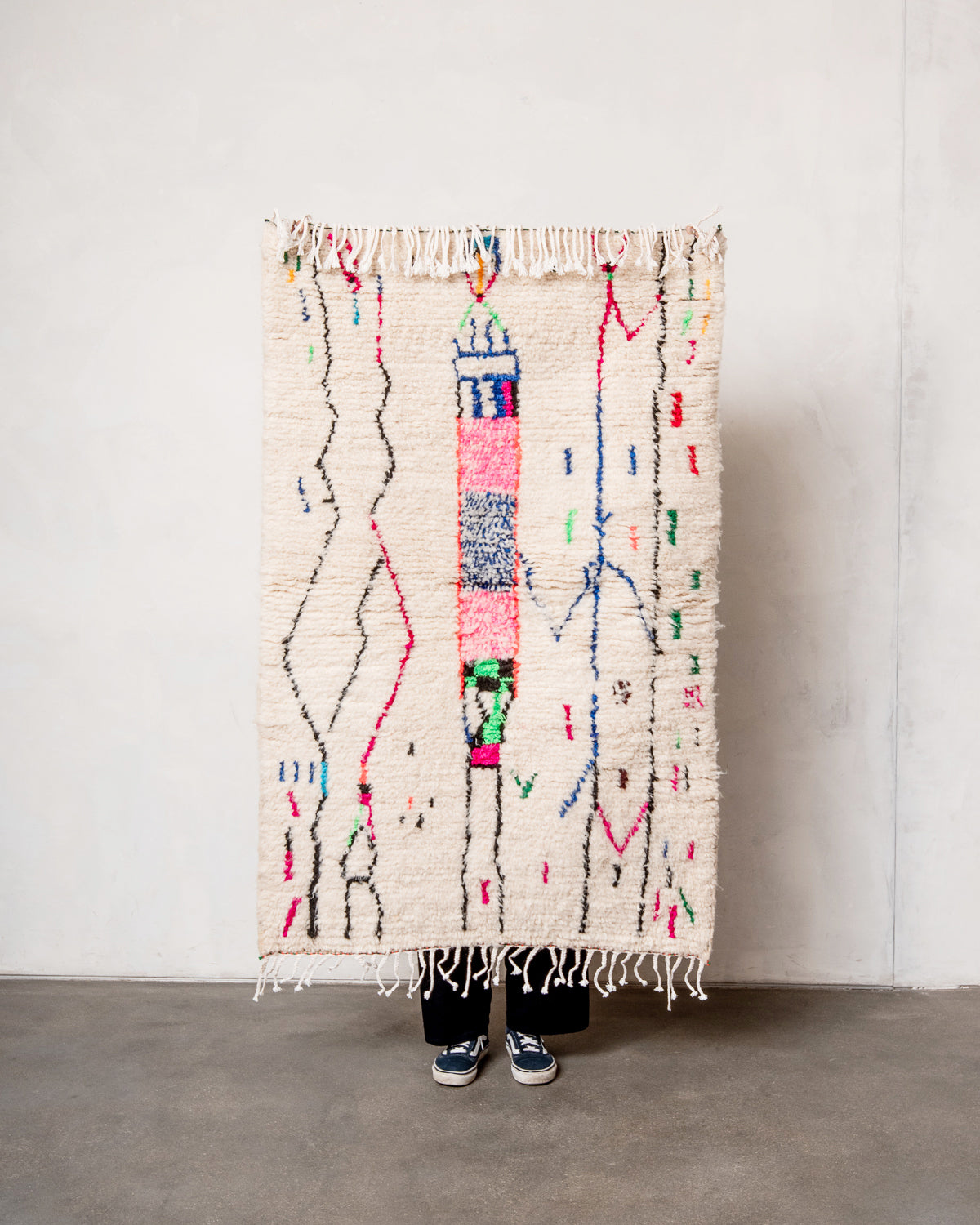 Modern designer handcrafted Berber rug from morocco Azilal with beautiful colors and patterns.