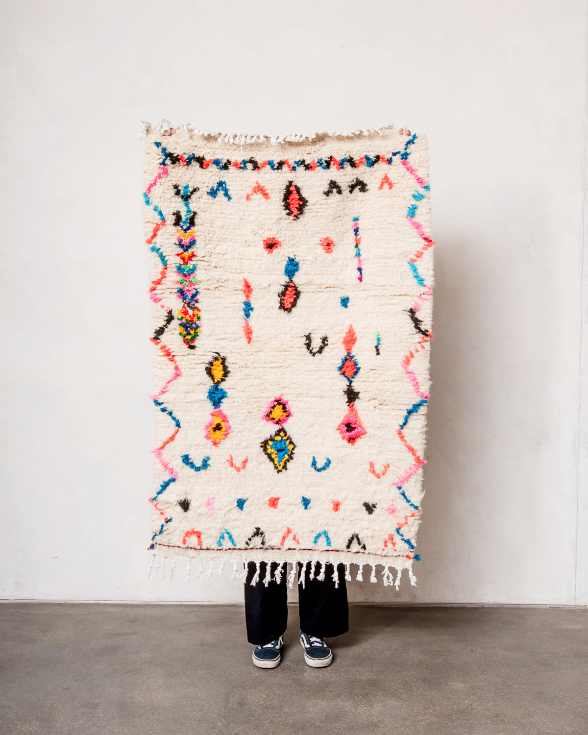 Modern designer handcrafted Berber rug from morocco Azilal with beautiful colors and patterns.