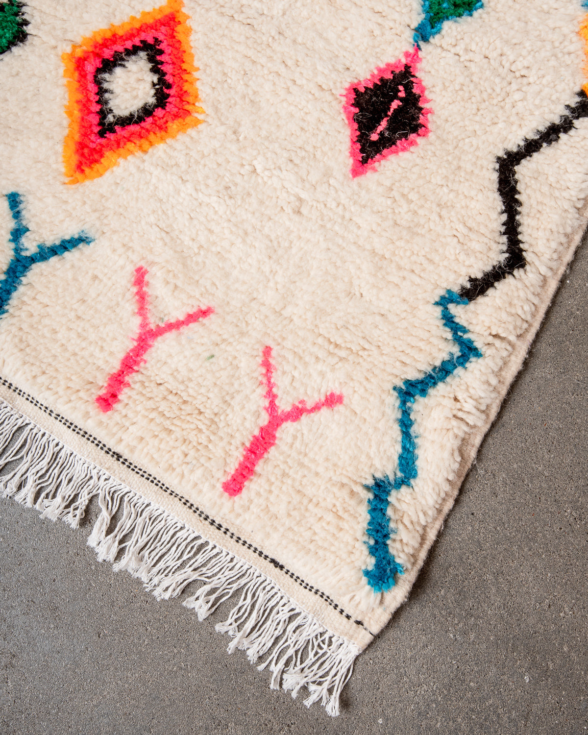Modern designer handcrafted Berber rug from morocco Azilal with beautiful colors and patterns.
