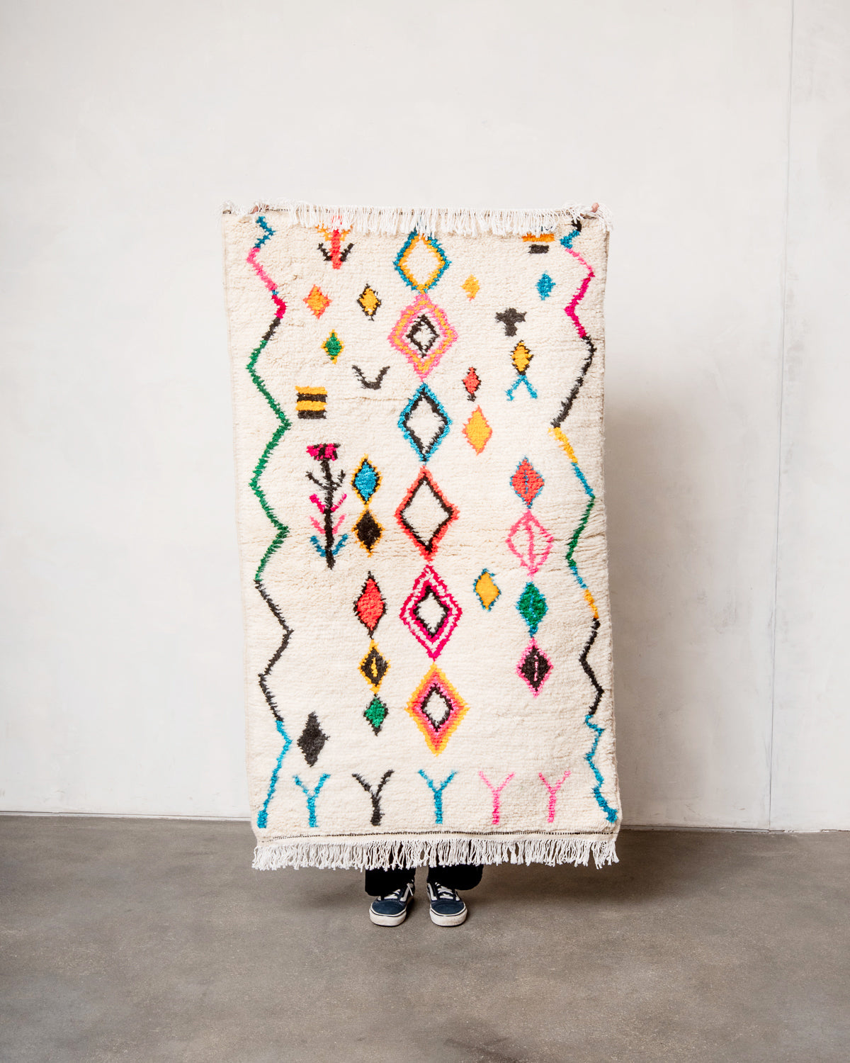 Modern designer handcrafted Berber rug from morocco Azilal with beautiful colors and patterns.