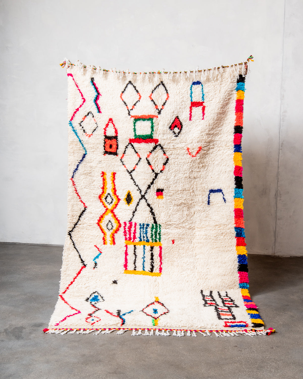 Modern designer handcrafted Berber rug from morocco Azilal with beautiful colors and patterns.