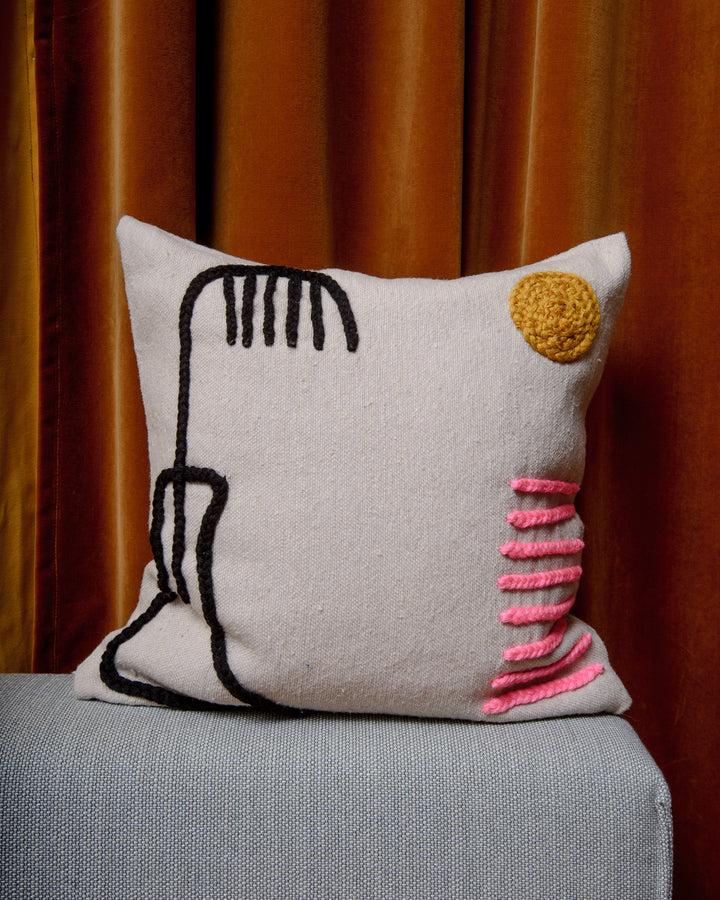 Handcrafted cushion cover from Morocco. Soft Wool cushion with modern, embroidered design.