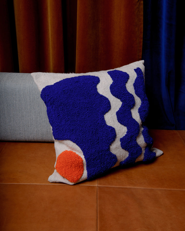 Handcrafted cushion cover from Morocco. Soft Wool cushion with modern, embroidered design.