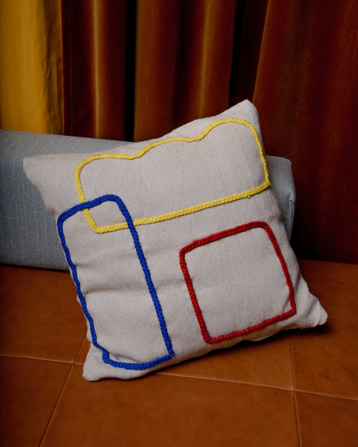 Handcrafted cushion cover from Morocco. Soft Wool cushion with modern, embroidered design.