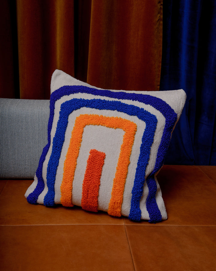 Handcrafted cushion cover from Morocco. Soft Wool cushion with modern, embroidered design.