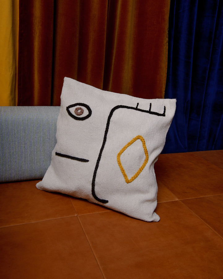 Handcrafted cushion cover from Morocco. Soft Wool cushion with modern, embroidered design.