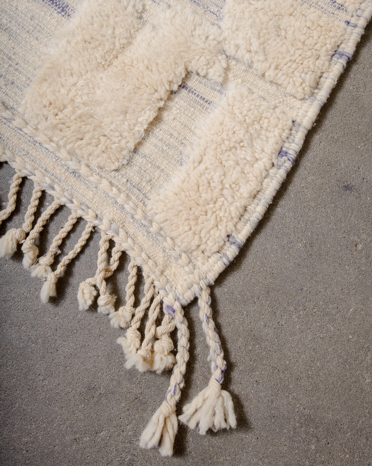 Modern, designer, handcrafted Berber rug from Morocco. Beniourain carpet with beautiful colours and patterns and fluffy wool texture.