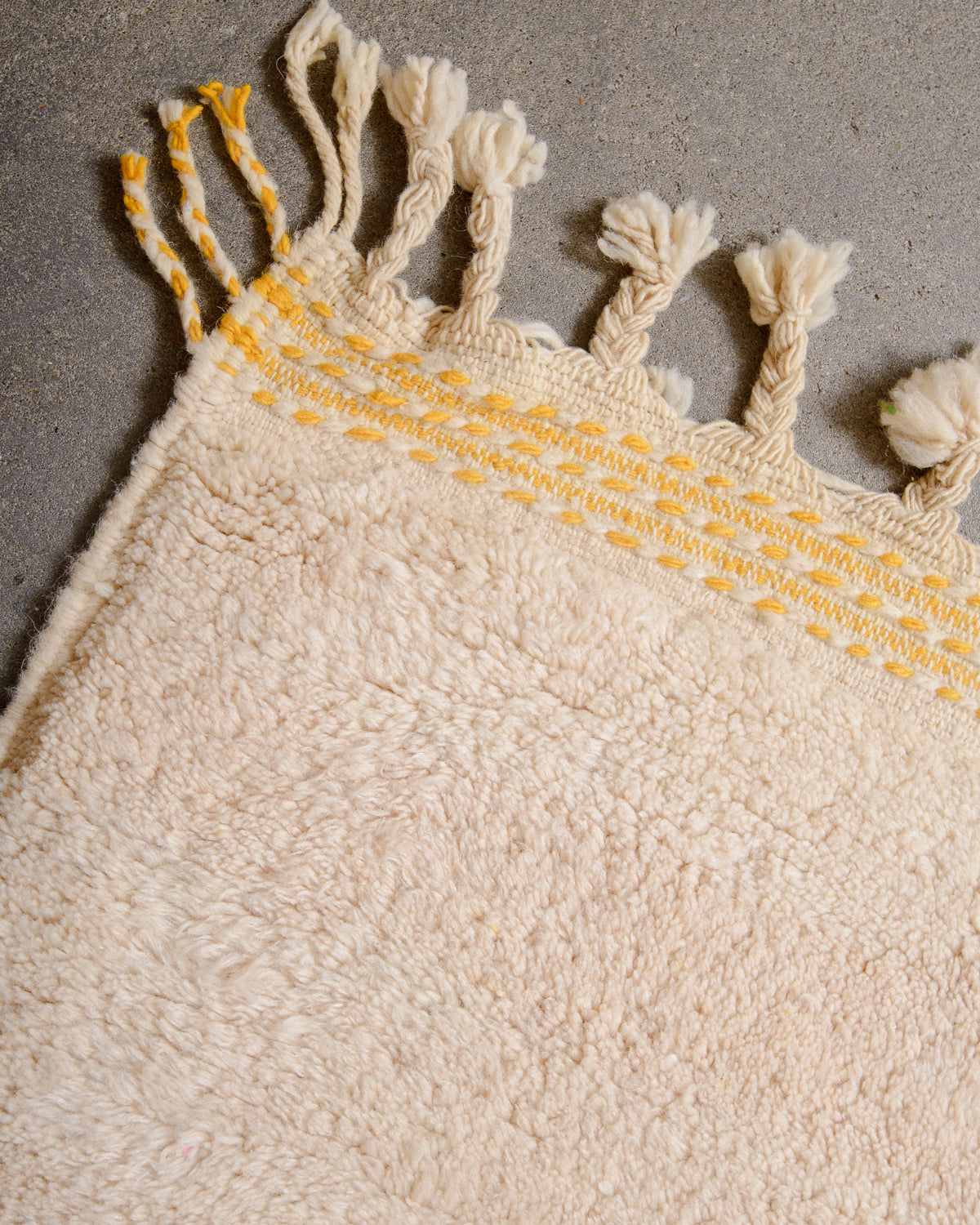 Modern, designer, handcrafted Berber rug from Morocco. Beniourain carpet with beautiful colours and patterns and fluffy wool texture.