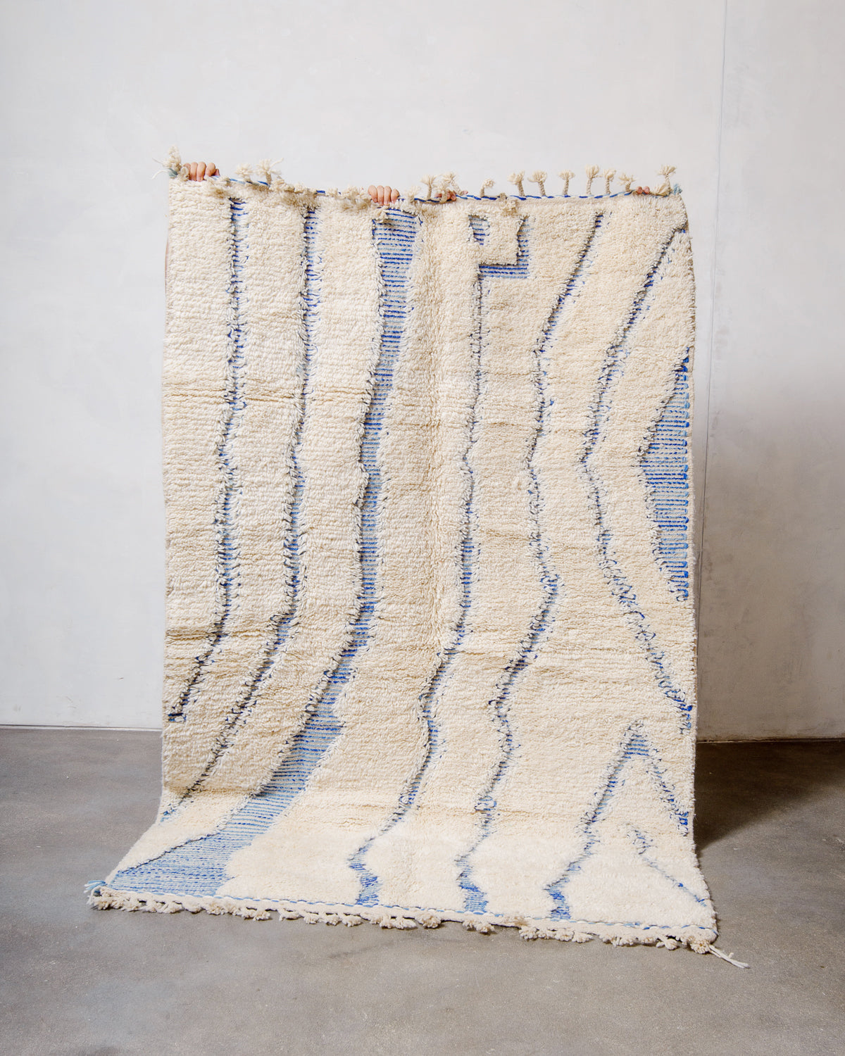 Modern, designer, handcrafted Berber rug from Morocco. Beniourain carpet with minimalist design, natural wool pile and a fluffy texture.