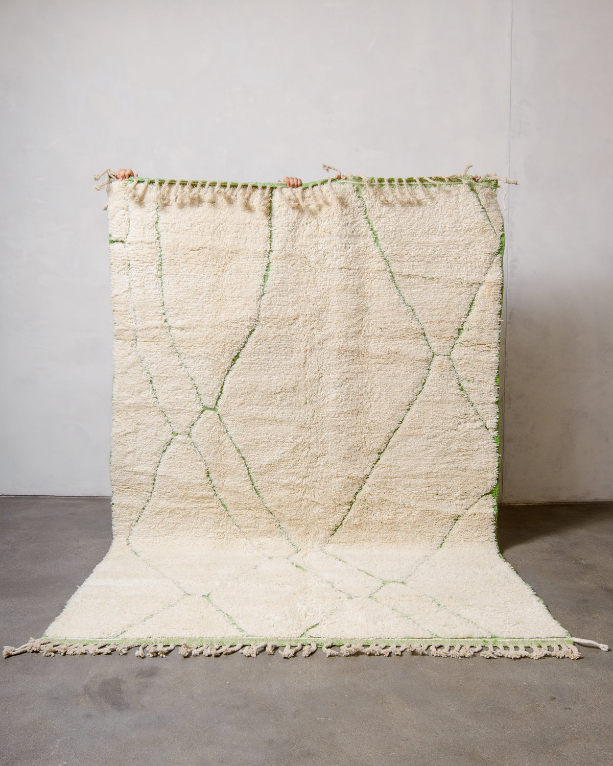 Modern, designer, handcrafted Berber rug from Morocco. Beniourain carpet with minimalist design, natural wool pile and a fluffy texture.